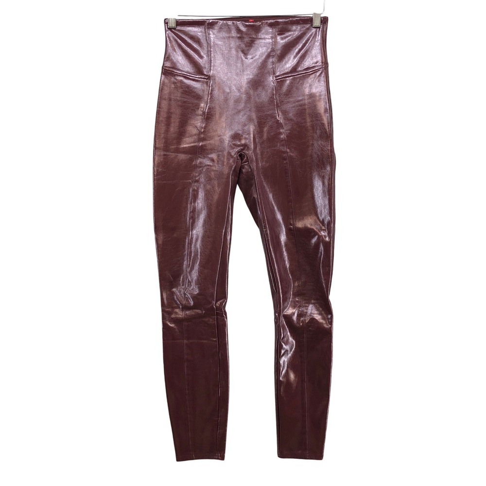 Spanx Faux Leather Patent Leggings Womens Medium Burgundy Wine High Rise 20301R